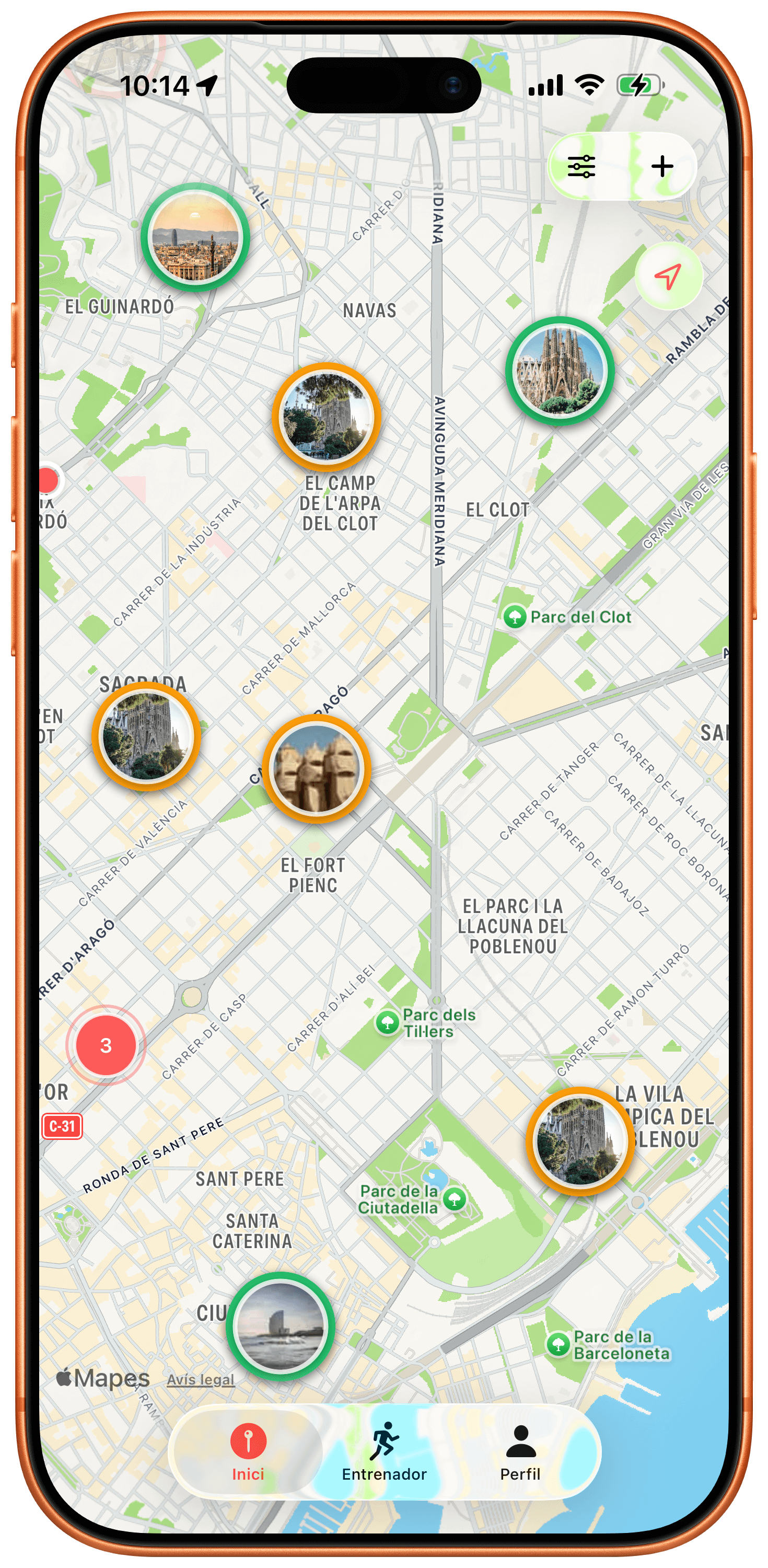 Mapa de SnapRace amb agrupacions per ciutat