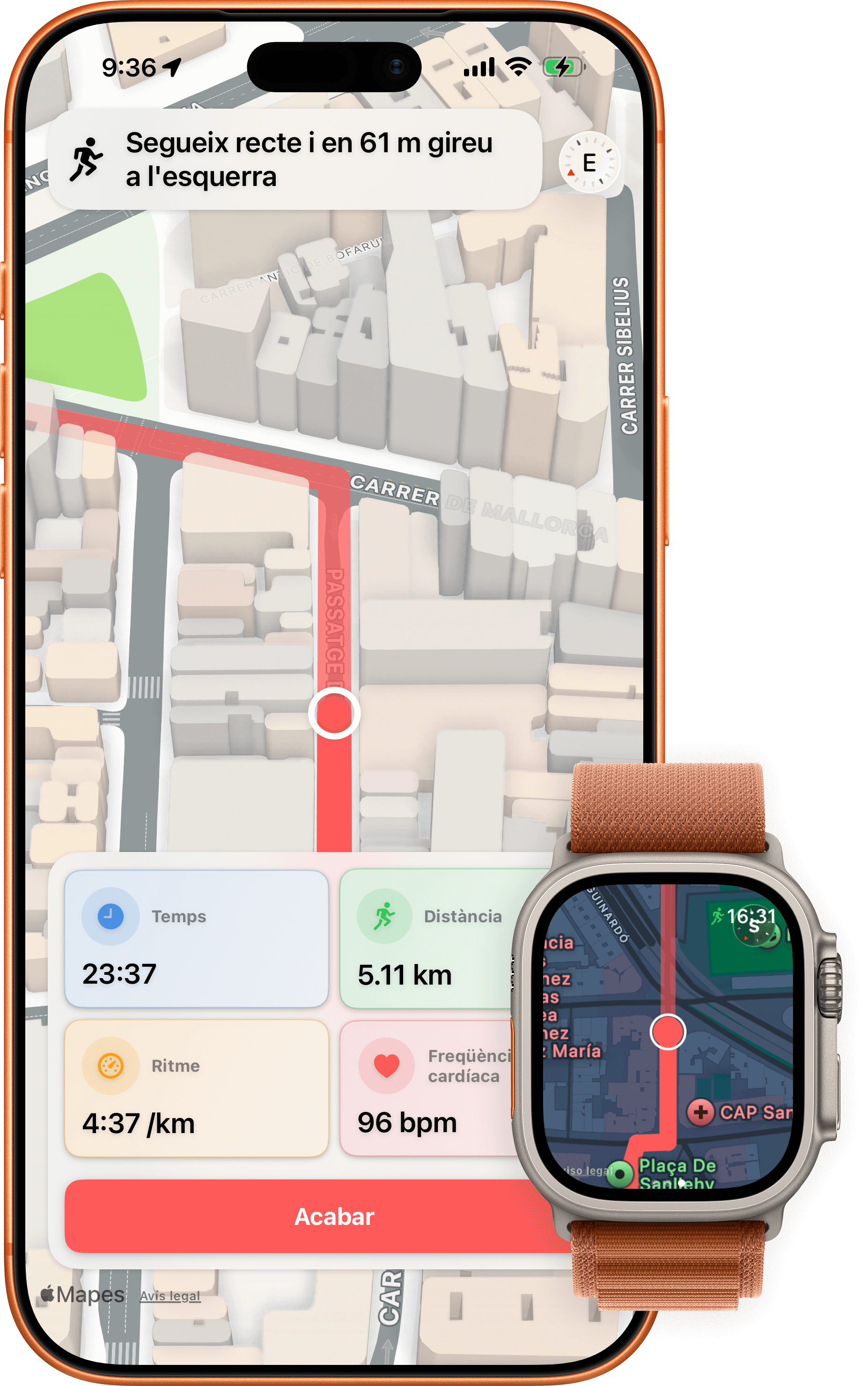 Mockup de SnapRace en iPhone i Apple Watch
